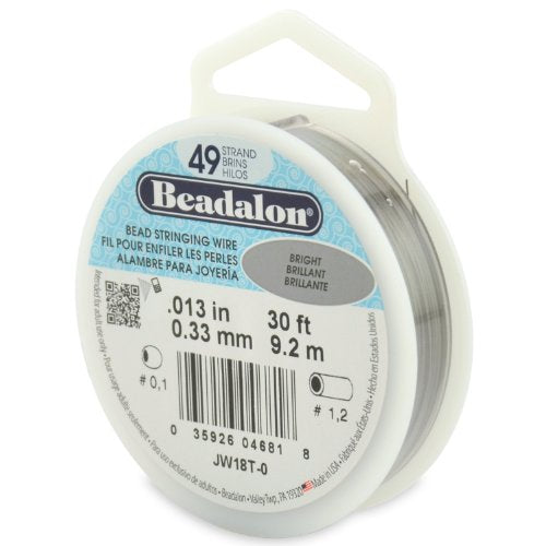 Beadalon JW18T-0 Bead Stringing Wire 49-Strand 0.013" (0.33 mm) 30 ft (9.1 m) Bright Perlendraht, hell