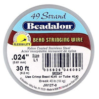 Beadalon JW12T-0 Bead Stringing Wire 49-Strand 0.024" (0.61 mm) 30 ft (9.1 m) Bright Perlenschnurdraht, hell