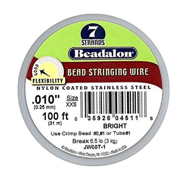 Beadalon Bead Stringing Wire 7-Strand 0.01" (0.25 mm) 100 ft (30.5 m) Bright Perlenbesaitungsdraht, Legierter Stahl, hell