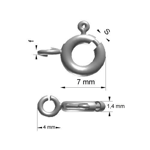 10 Federringschließen 7 mm Länge mit offener Öse 925/Silber