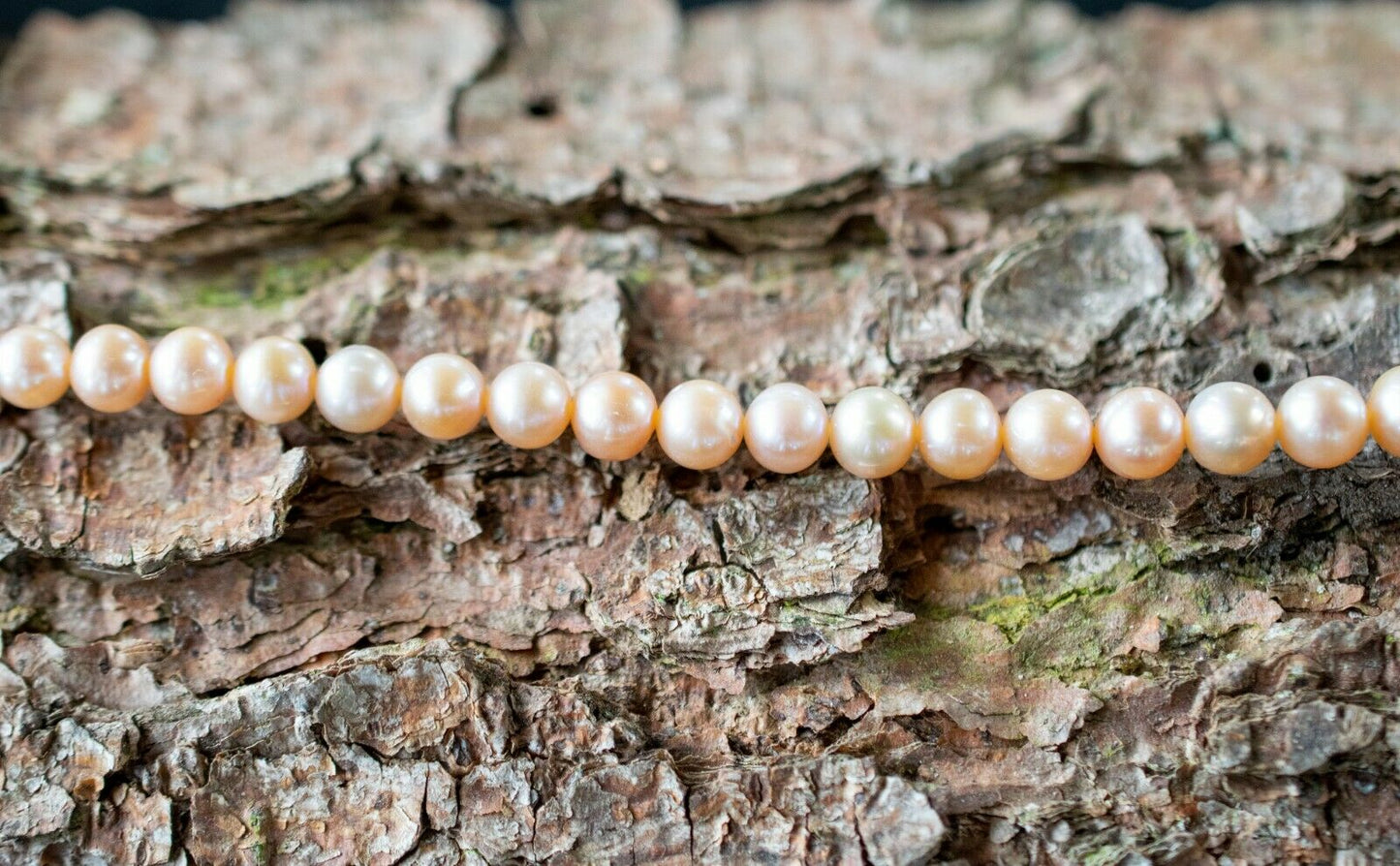 Ø 7 mm Süßwasserperlenstrang Naturfarben Lachsrosa RUND mit hohem Lüster TOP!