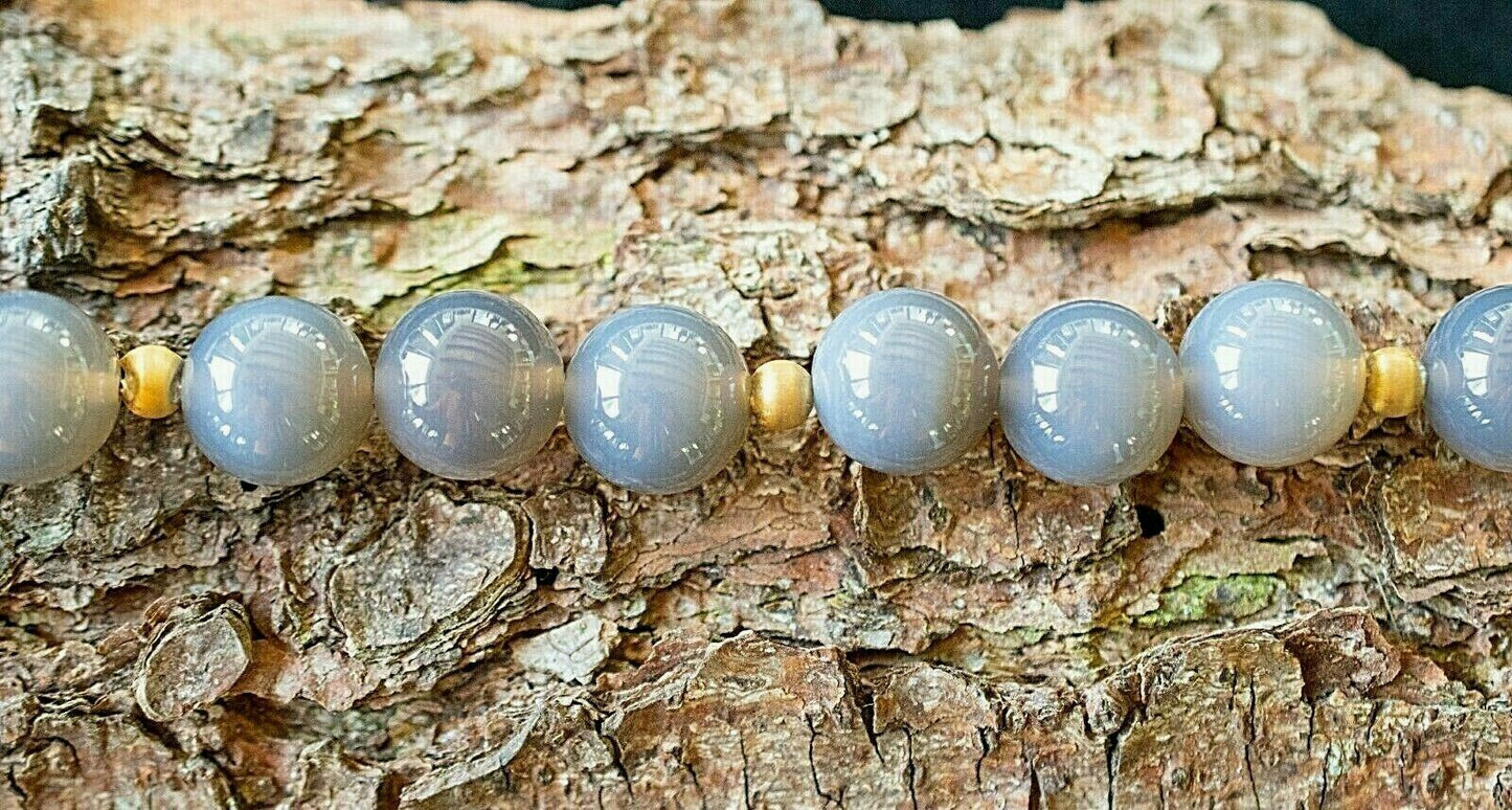 Wunderschöne Ø 16 mm Grauachatkette mit Magnetschließe +925/Silber in Satin Gold