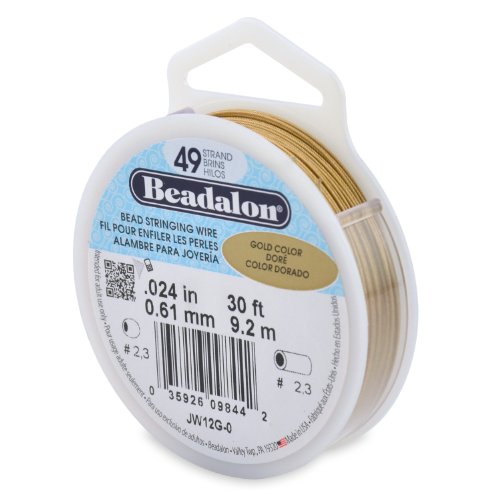 Beadalon Bead Stringing Wire 49-Strand 0.024" (0.61 mm) 30 ft (9.1 m) Gold Color Perlendraht