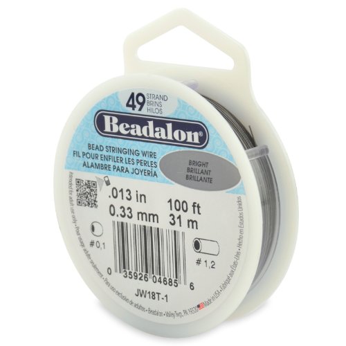 Beadalon Bead Stringing Wire 49-Strand 0.013" (0.33 mm) 100 ft (30.5 m) Bright Perlendraht, hell