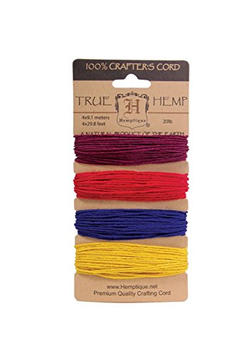 Hemptique Shades of Hitze Hanf Kordel, Jute, Magenta/rot/royal blau/gelb, 20ÃÂÃÂ lb, 1,5ÃÂÃÂ mm, 9.1ÃÂÃÂ m, Set von 4