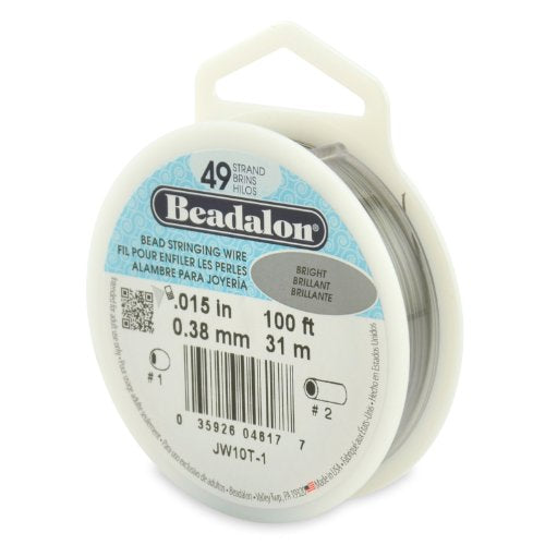 Beadalon Bead Stringing Wire 49-Strand 0.015" (0.38 mm) 100 ft (30.5 m) Bright Perlendraht, hell. 15 inch (.38mm) Thick