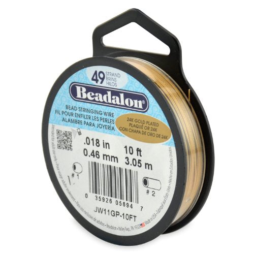 Beadalon 49-Strand Bead Stringing Wire, 0.018-Inch, Gold Plated, 10-Feet by Beadalon